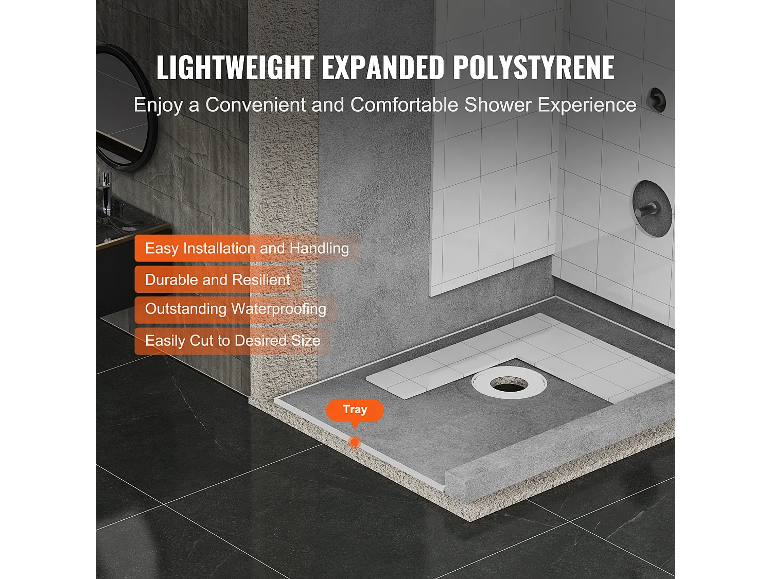 Kit de Receveur de Douche Étanche SucceBuy, 152 x 96 cm, avec Drain Central, pour l'Installation dans la Salle de Bain