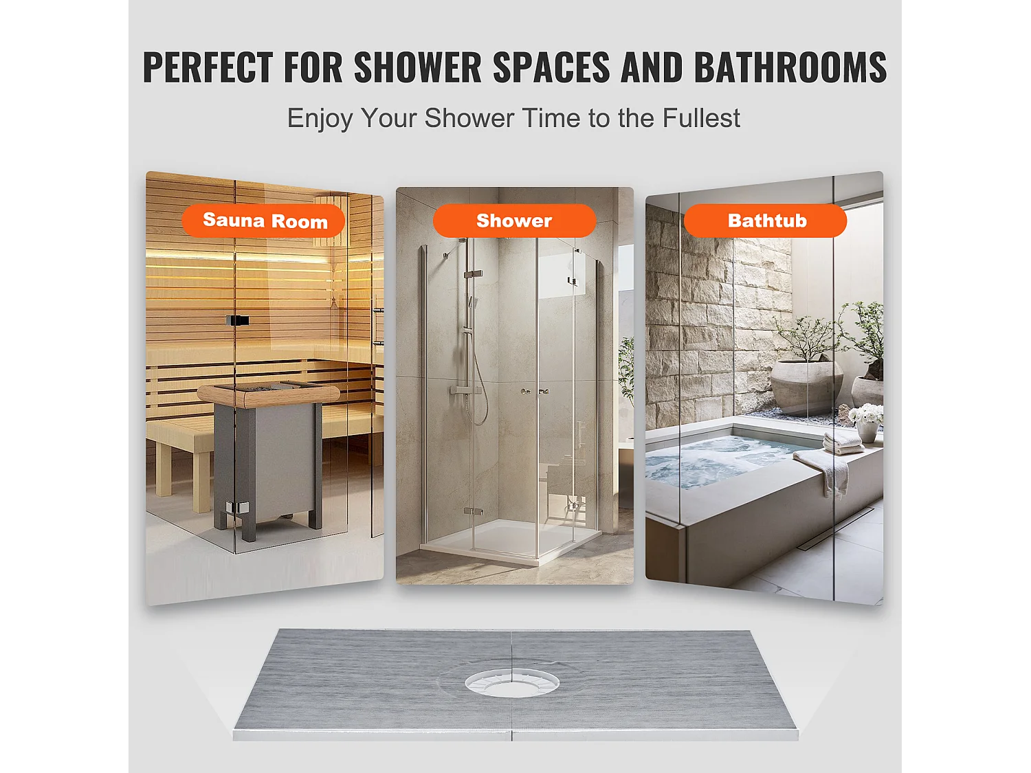 Kit de Receveur de Douche Étanche SucceBuy, 152 x 96 cm, avec Drain Central, pour l'Installation dans la Salle de Bain