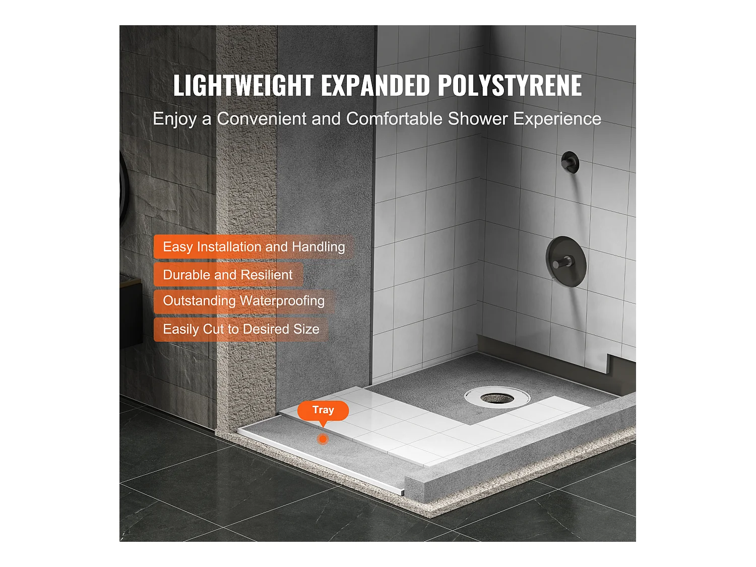 Kit de Receveur de Douche Étanche SucceBuy, 152 x 96 cm, avec Crain Cécalé, Épaissi