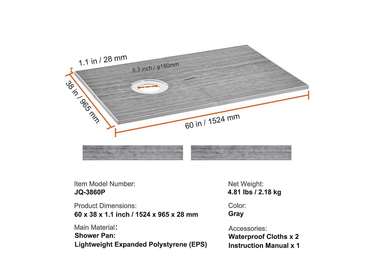 Kit di Ricevitore per Doccia Impermeabile SucceBuy, 152 x 96 cm, con Scarico Svitato, Spessore Aumentato