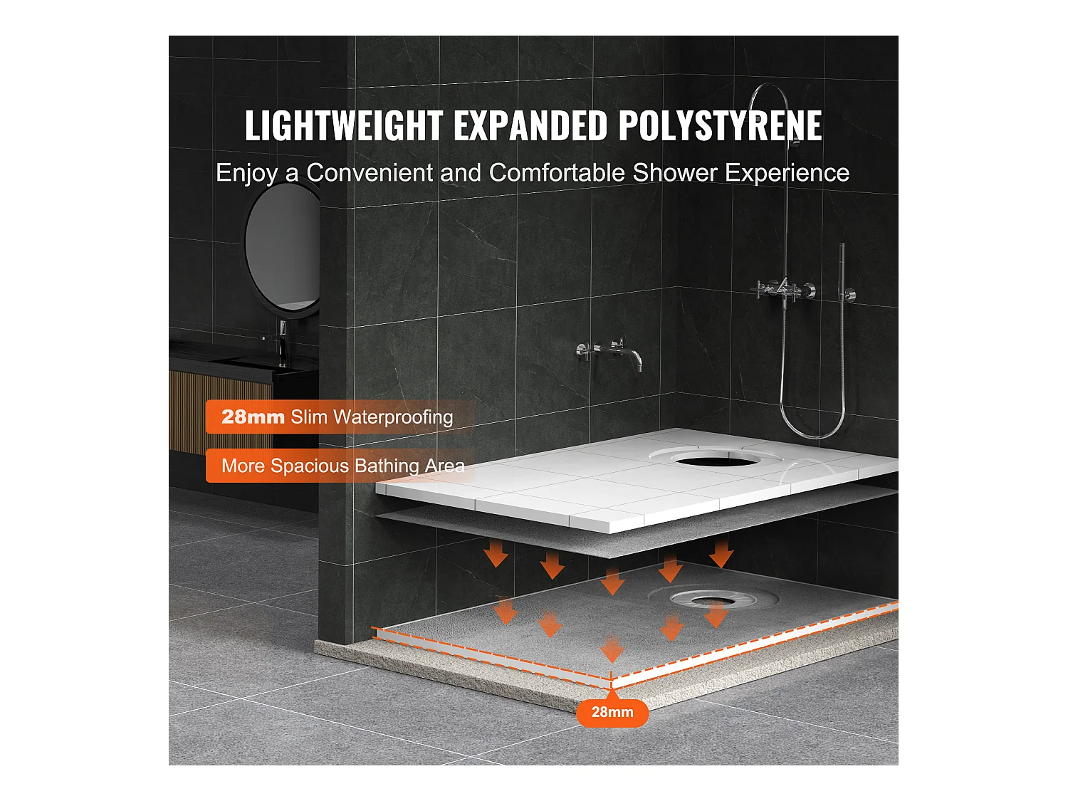 Kit di Ricevitore per Doccia Impermeabile SucceBuy, 152 x 96 cm, con Scarico Svitato, Spessore Aumentato