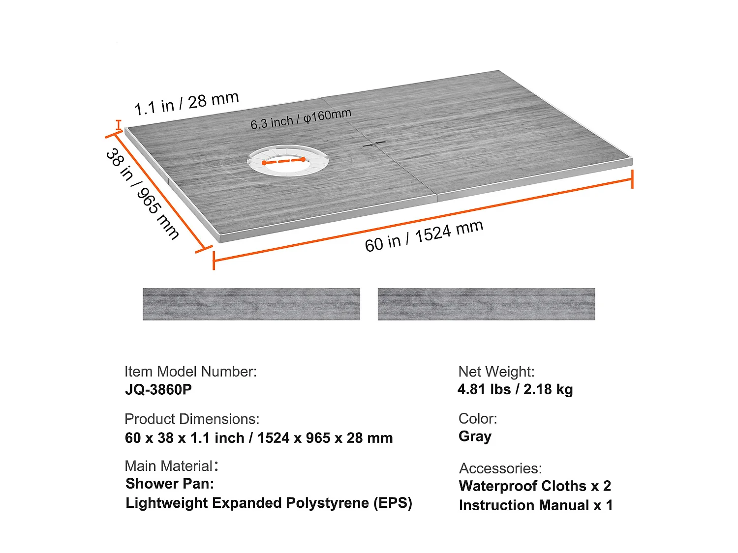 Wasserdichter Duschablauf-Kit SucceBuy, 152 x 96 cm, mit Versetztem Ablauf, Verdickt