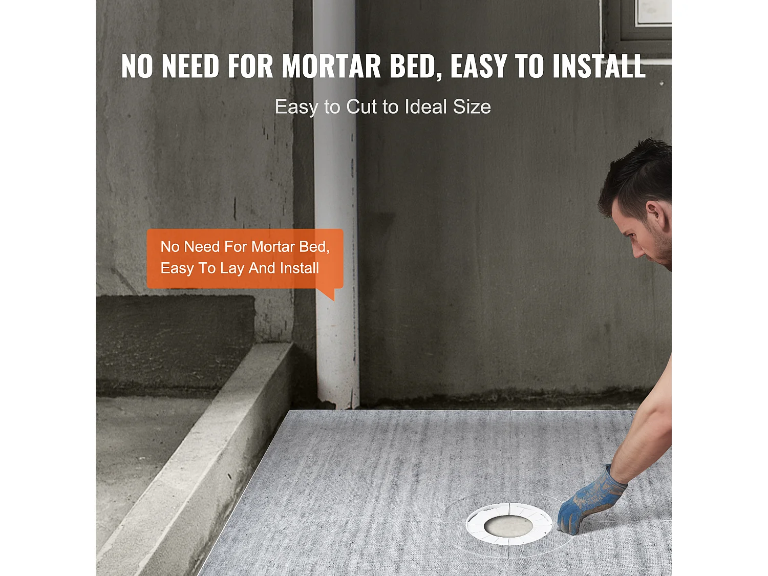 Kit de Receveur de Douche Étanche SucceBuy, 183 x183 cm, avec Drain Central, Épaissi