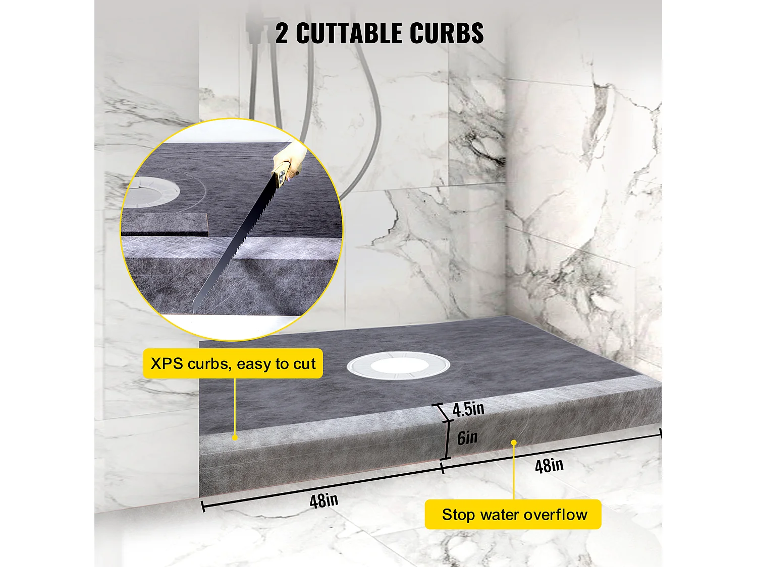 Kit de Receptor de Ducha Impermeable SucceBuy, 122 x 183 cm, Plato de Desagüe Central de ABS