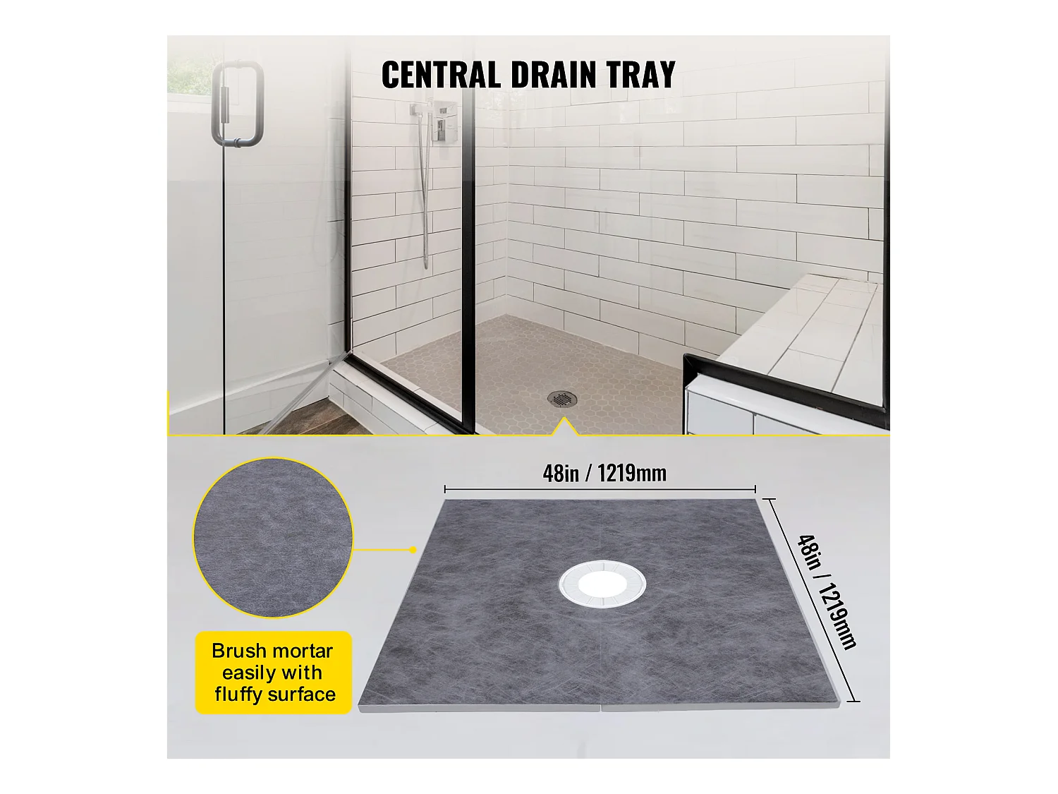 Kit de Bordure de Douche SucceBuy, 122 x 122 cm, bac Étanche avec Drain Central en PVC