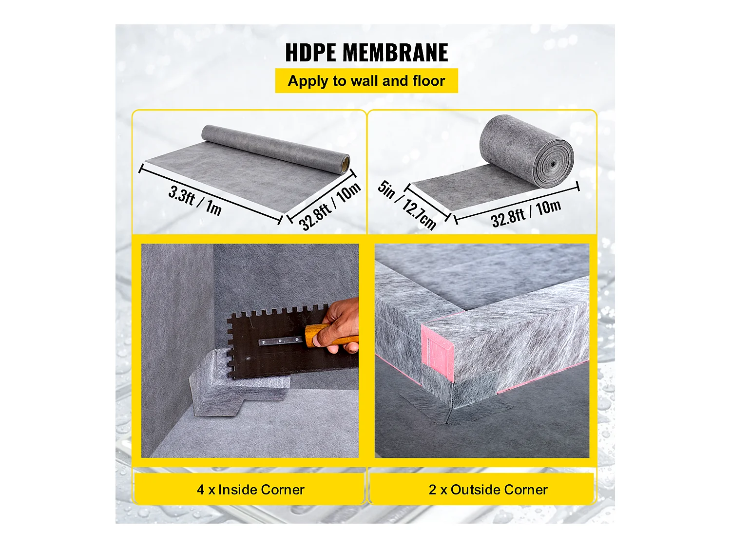 Kit de Bordure de Douche SucceBuy, 122 x 122 cm, bac Étanche avec Drain Central en PVC