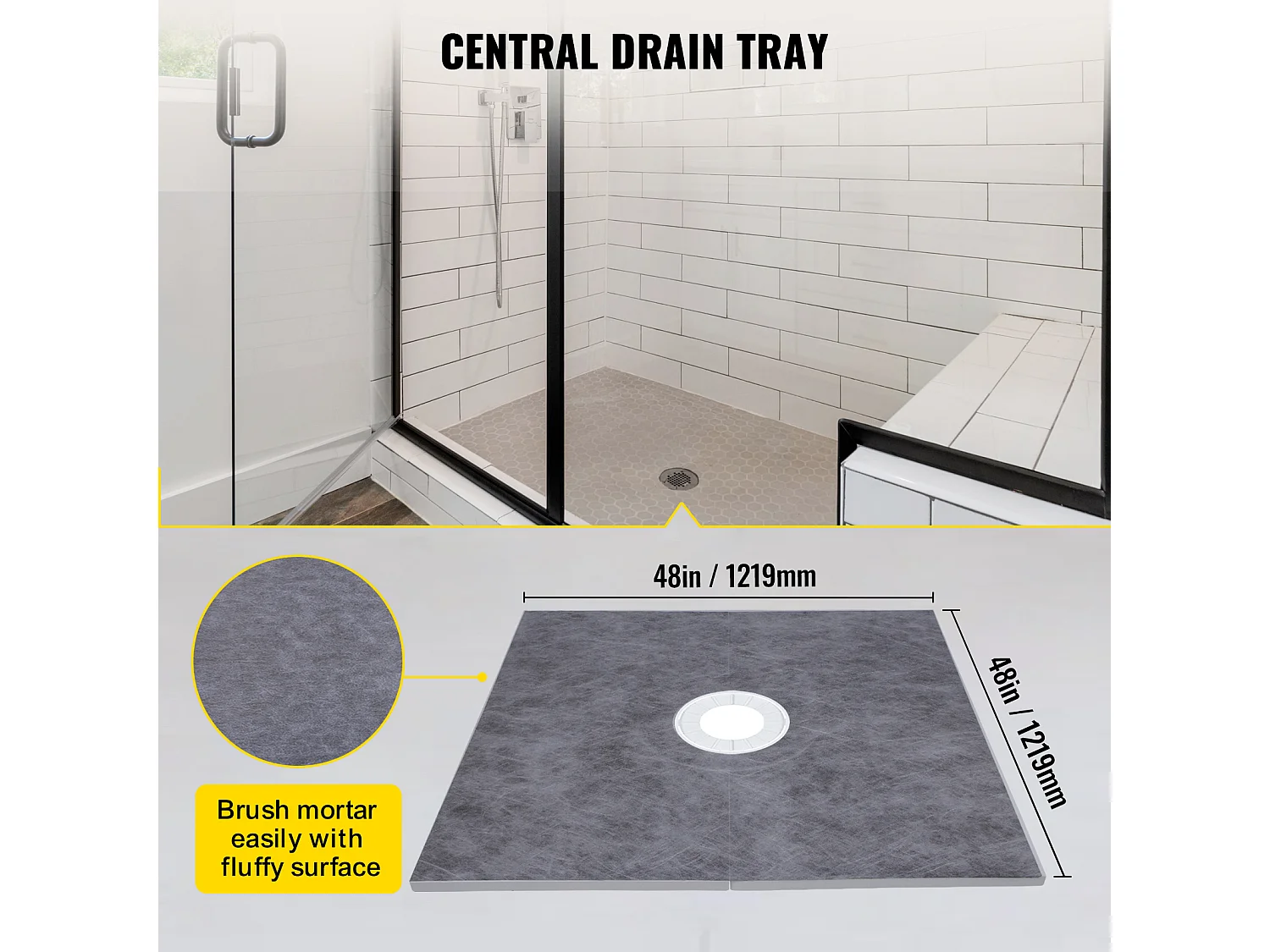 Kit de Receptor de Ducha SucceBuy, 122 x 122 cm, con Desagüe Central de ABS, Impermeable