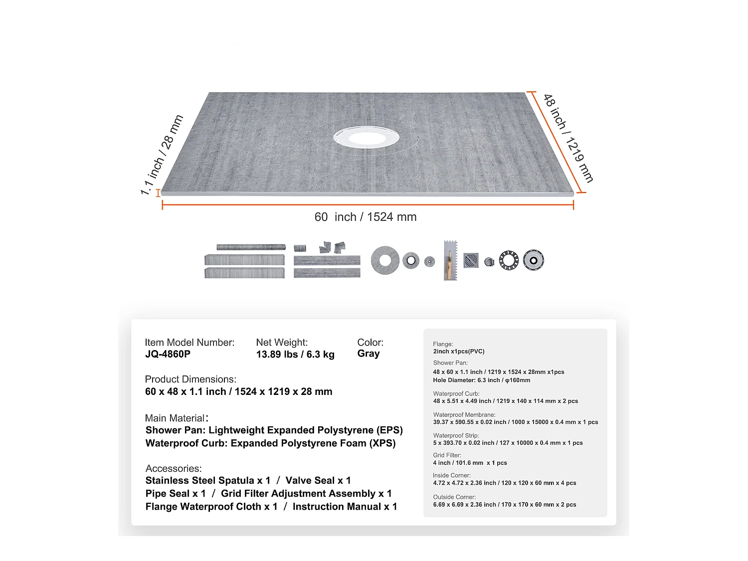 Kit de Bordure de Douche SucceBuy, 122 x 152 cm, avec Bride Centrale de 5,1 cm en PVC Étanche