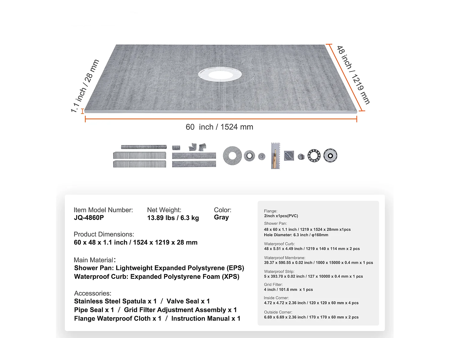 Kit de Bordure de Douche SucceBuy, 122 x 152 cm, avec Bride Centrale de 5,1 cm en PVC Étanche