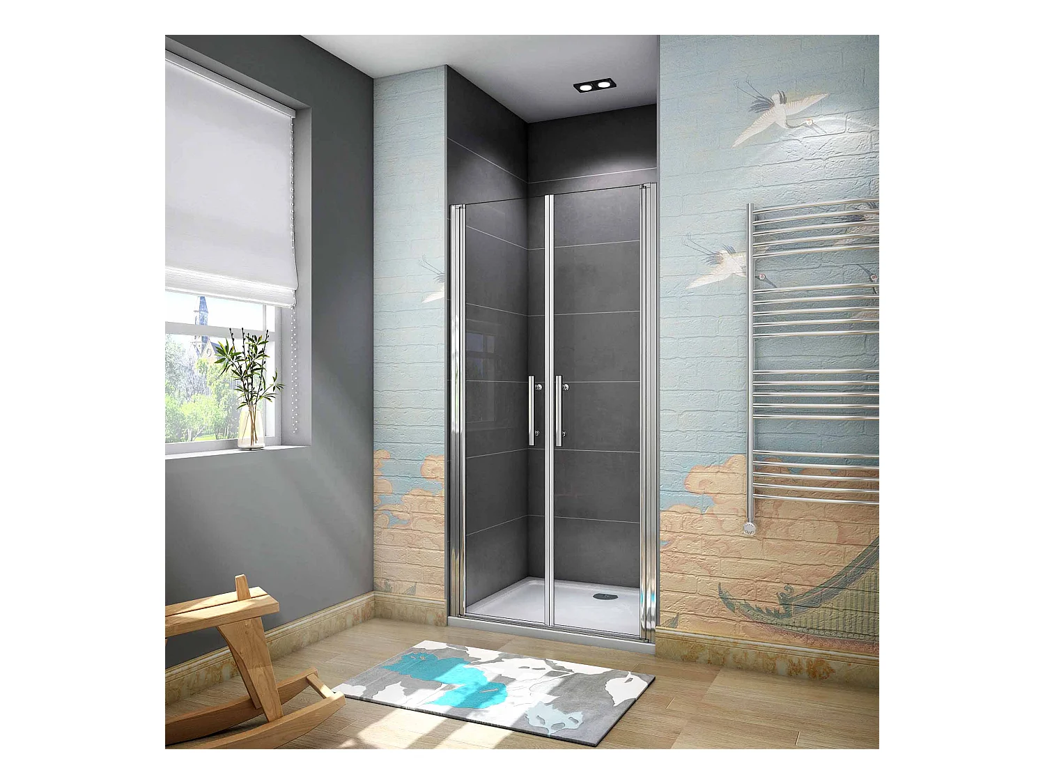80x185cm Box Doccia Per Nicchia Doppie Porte Battenti Saloon In Vetro 6mm Temperato Trasparente Anticalcare
