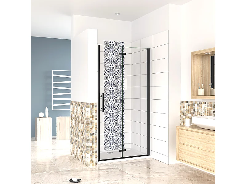 100x190cm Porta Doccia per Nicchia Apertura Battente Pieghevole in Vetro Temperato Trasparente 5 mm Anticalcare Telaio Nero Opaco