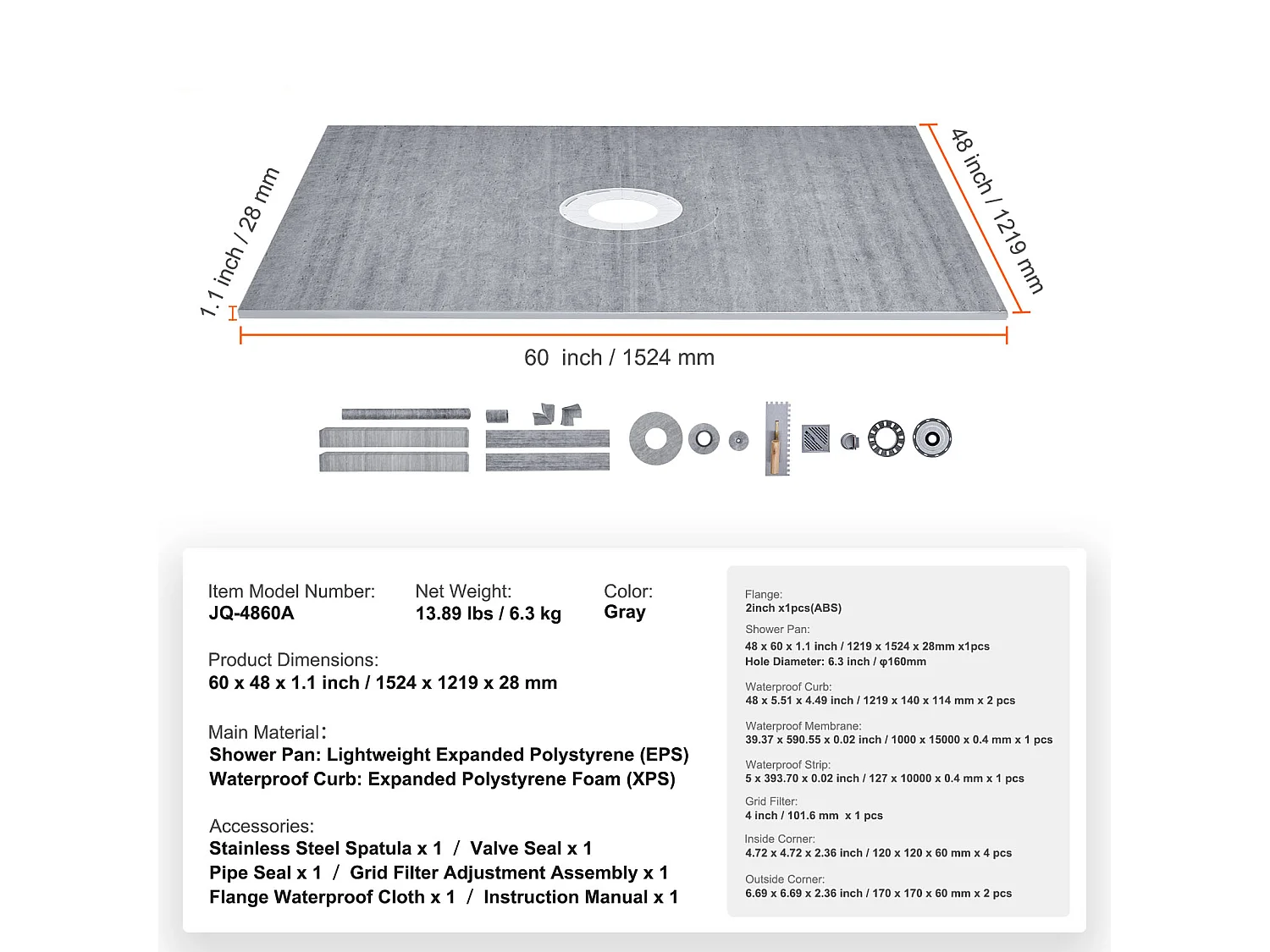 Kit de Bordure de Douche SucceBuy, 122 x 152 cm avec Bride Centrale de 5,1 cm ABS Étanche