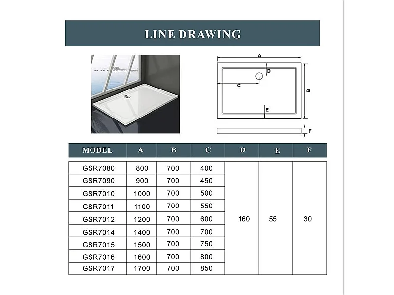 Piatto Doccia Rettangolare 140x90cm in Pietra Artificiale Ultra Sottile Bianco Lucido Antiscivolo Antibatterico
