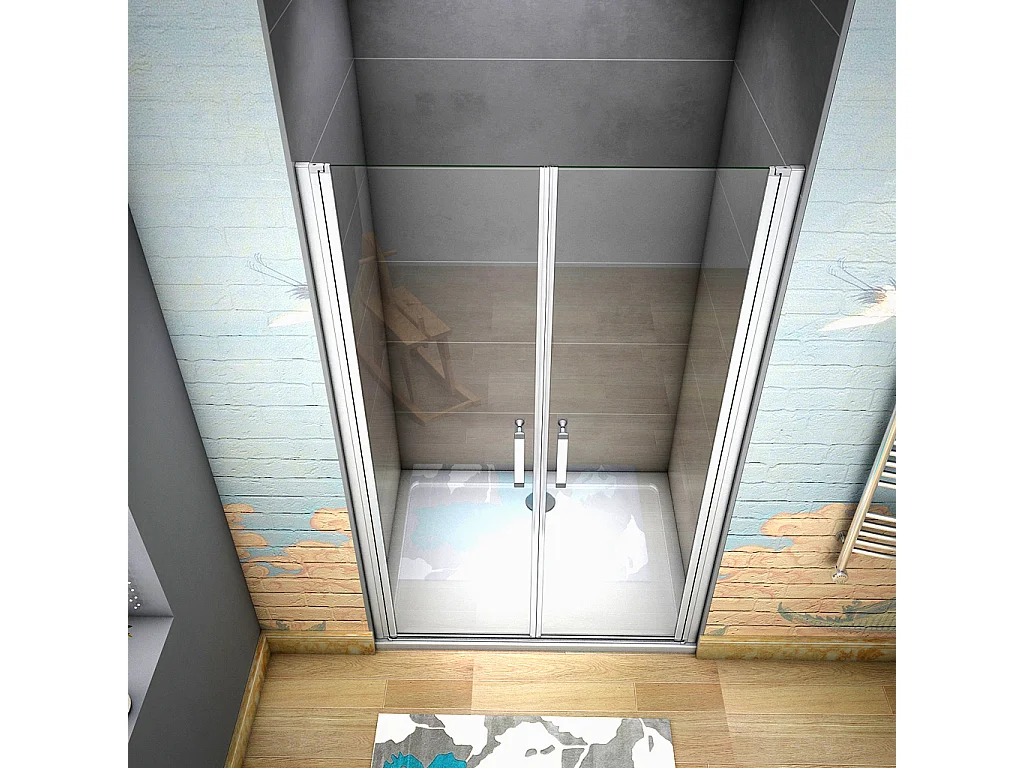 185 cm Box doccia per Nicchia Porta Battente 2 Ante Saloon Vetro Temperato 5 mm Trasparente Profilo in Alluminio Argento Opaco 95 cm