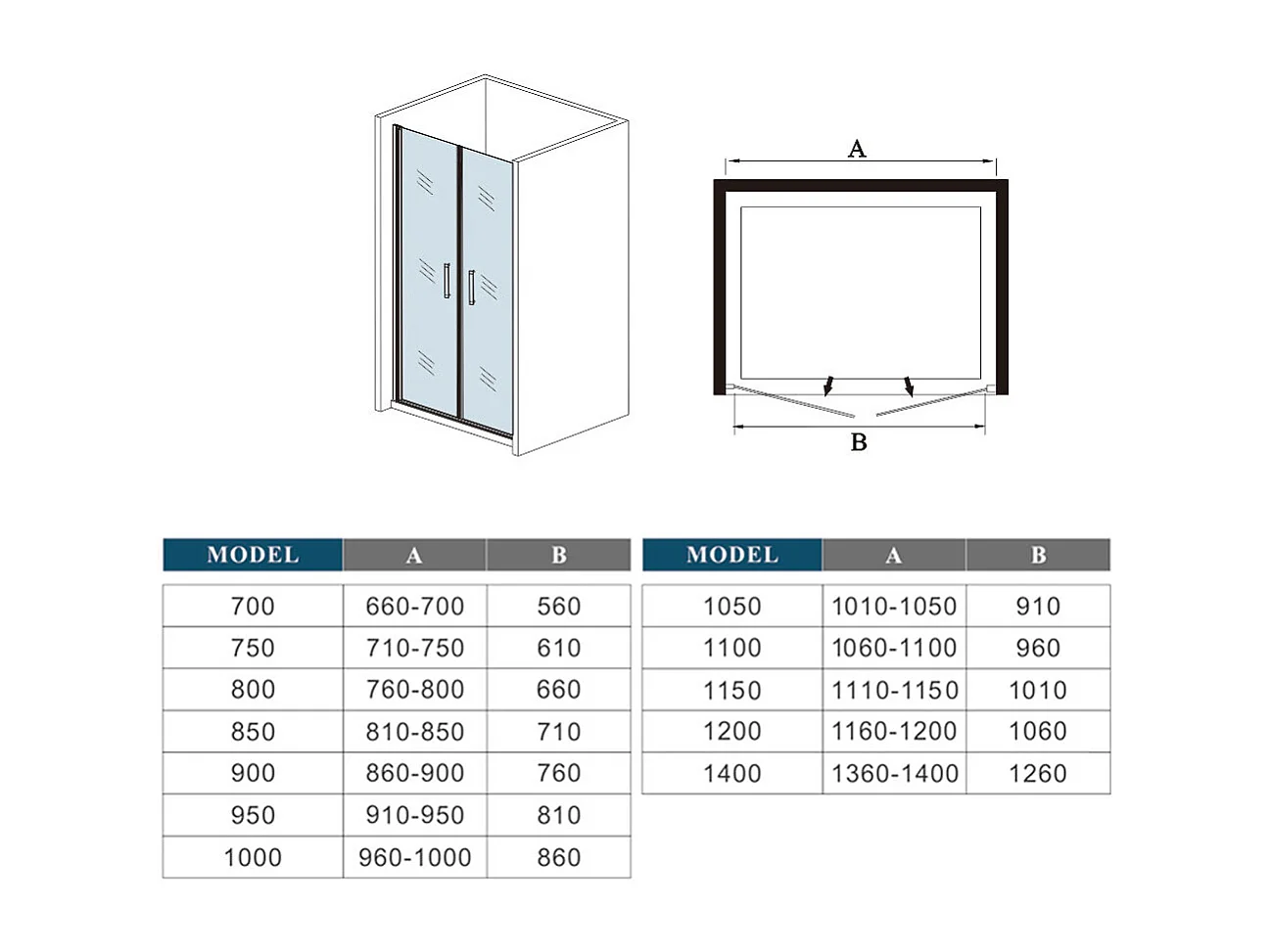 185 cm Box doccia per Nicchia Porta Battente 2 Ante Saloon Vetro Temperato 5 mm Trasparente Profilo in Alluminio Argento Opaco 95 cm