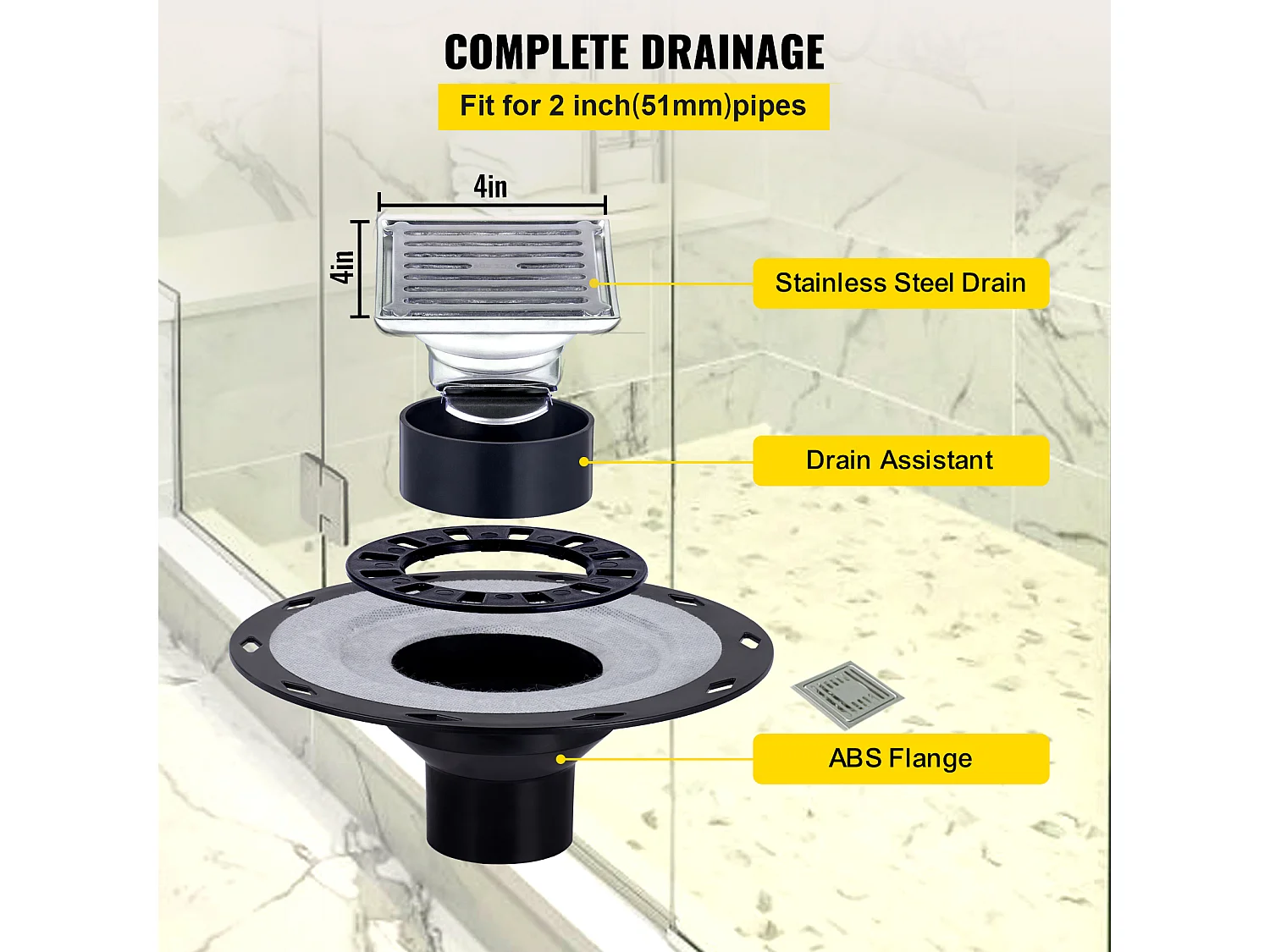 Kit de Receptor de Ducha Impermeable SucceBuy, 96 x 152 cm, con Desagüe Desviado y Bordes de ABS
