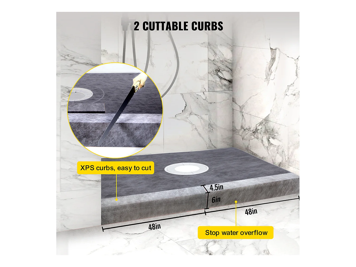 Receveur de Douche Étanche SucceBuy, 122 x 183 cm, avec Drain Central et Bride en PVC