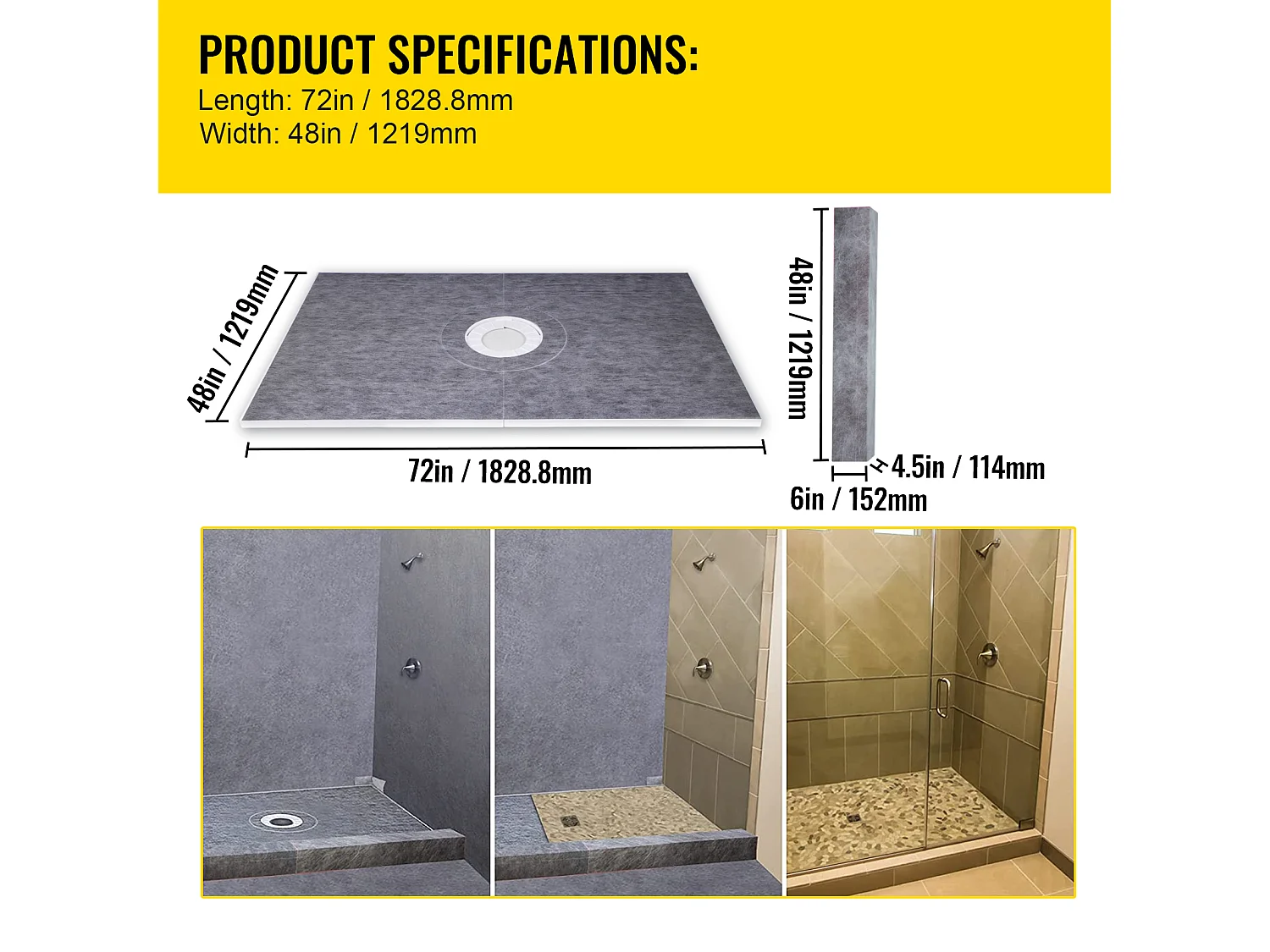 Receptor de Ducha Impermeable SucceBuy, 122 x 183 cm, con Desagüe Central y Abrazadera de PVC