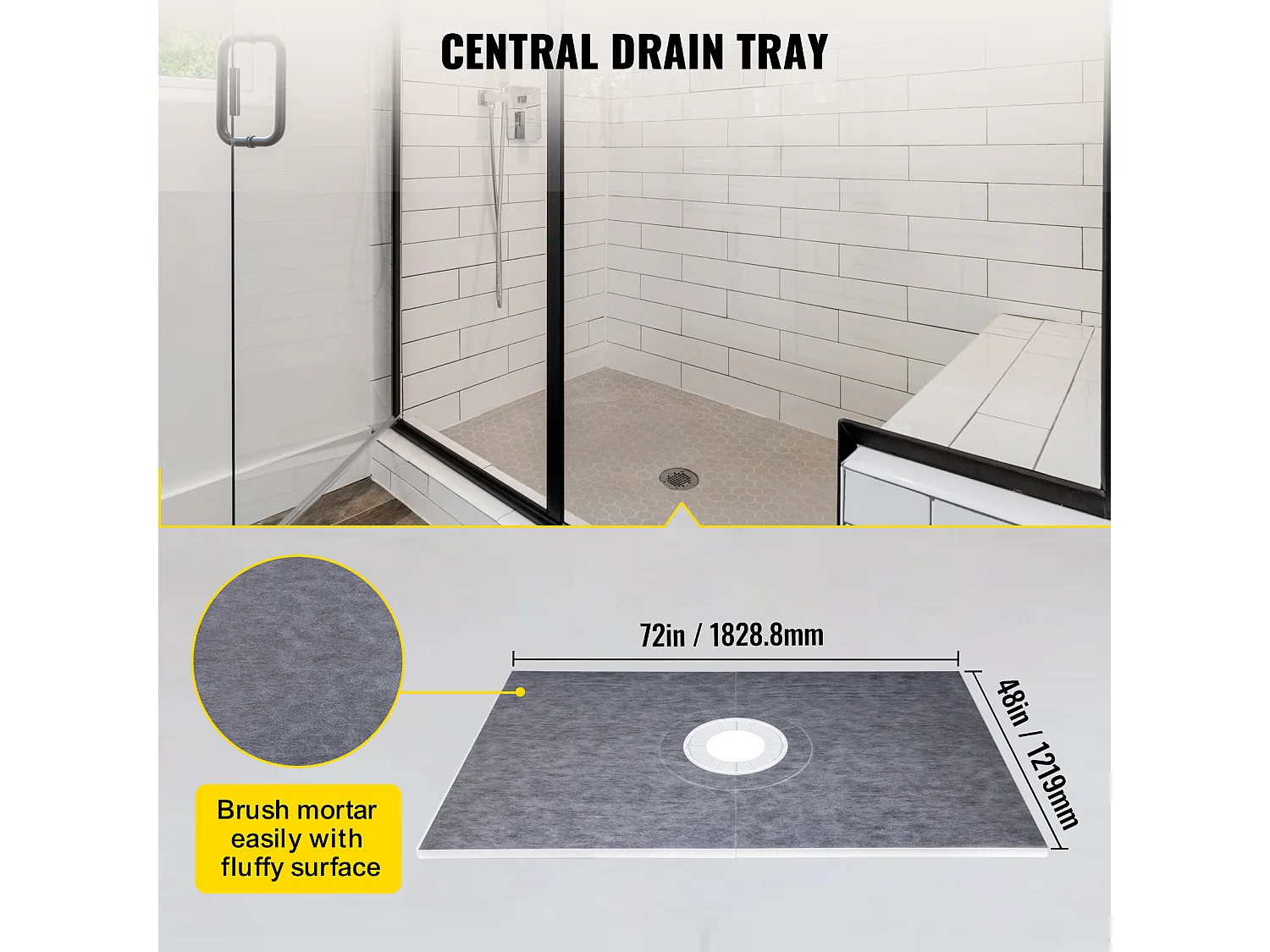 Receptor de Ducha Impermeable SucceBuy, 122 x 183 cm, con Desagüe Central y Abrazadera de PVC