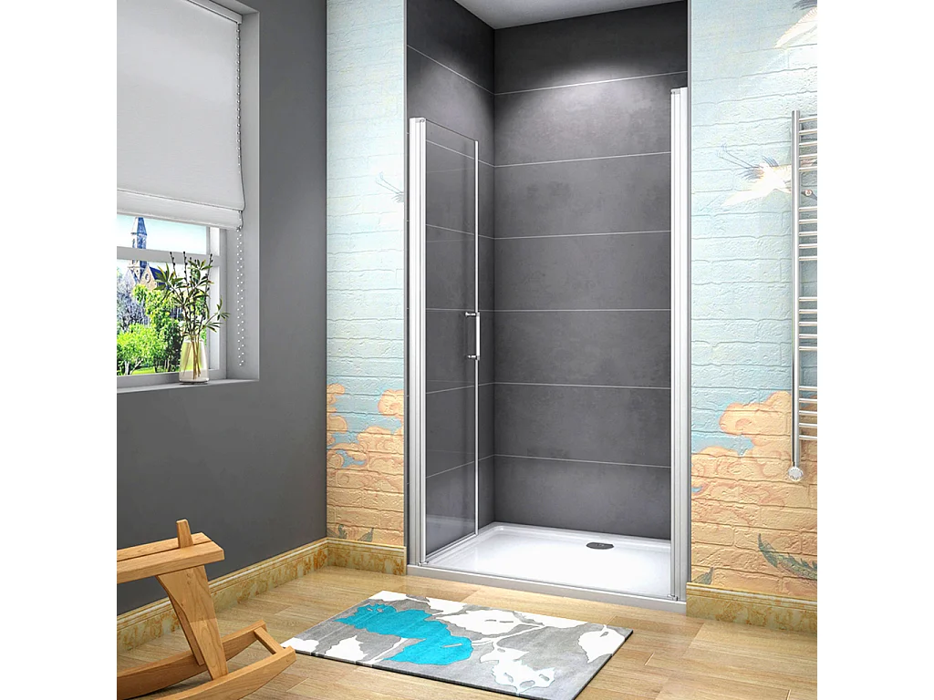 185 cm Box doccia per Nicchia Porta Battente 2 Ante Saloon Vetro Temperato 5 mm Trasparente Profilo in Alluminio Argento Opaco 85 cm