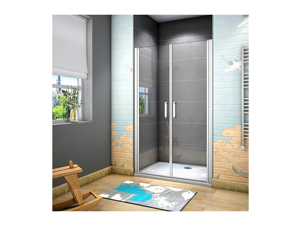 185 cm Box doccia per Nicchia Porta Battente 2 Ante Saloon Vetro Temperato 5 mm Trasparente Profilo in Alluminio Argento Opaco 110 cm