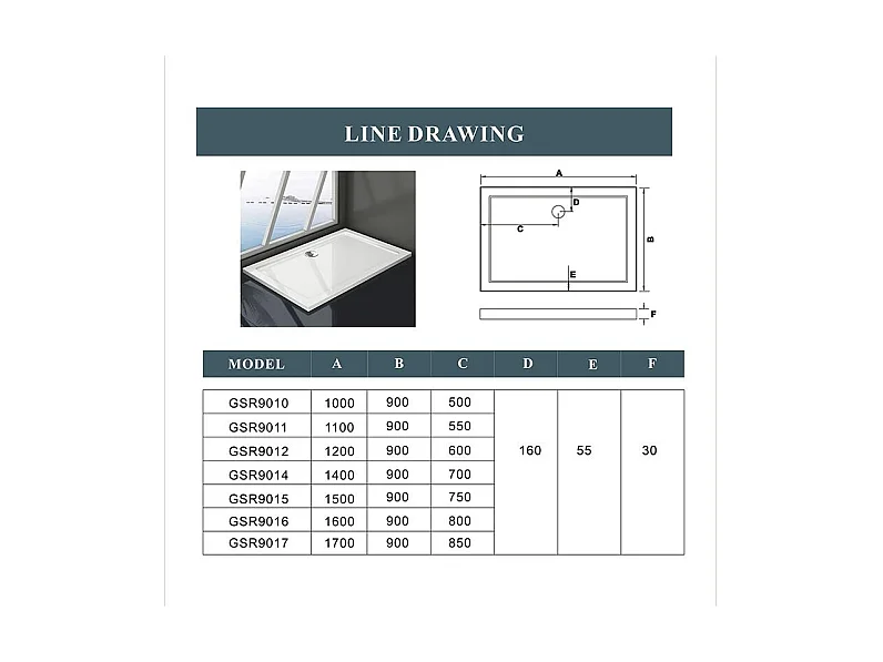 Piatto Doccia Rettangolare 80x70cm in Pietra Artificiale Ultra Sottile Bianco Lucido Antiscivolo Antibatterico
