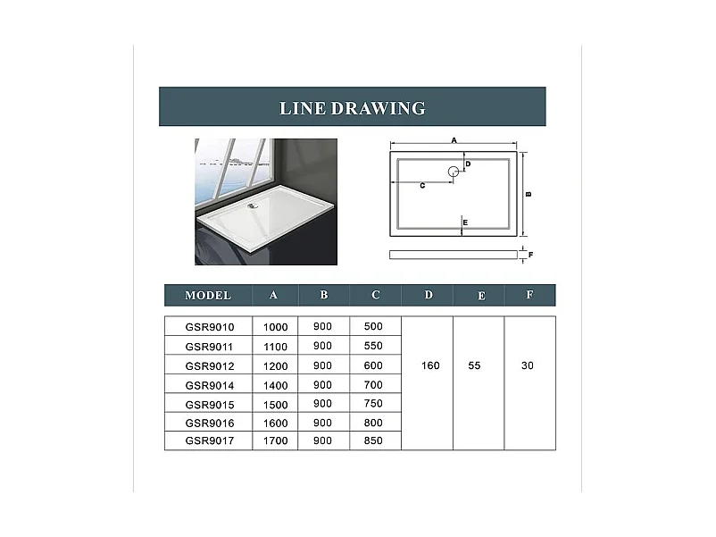 Piatto Doccia Rettangolare 80x70cm in Pietra Artificiale Ultra Sottile Bianco Lucido Antiscivolo Antibatterico