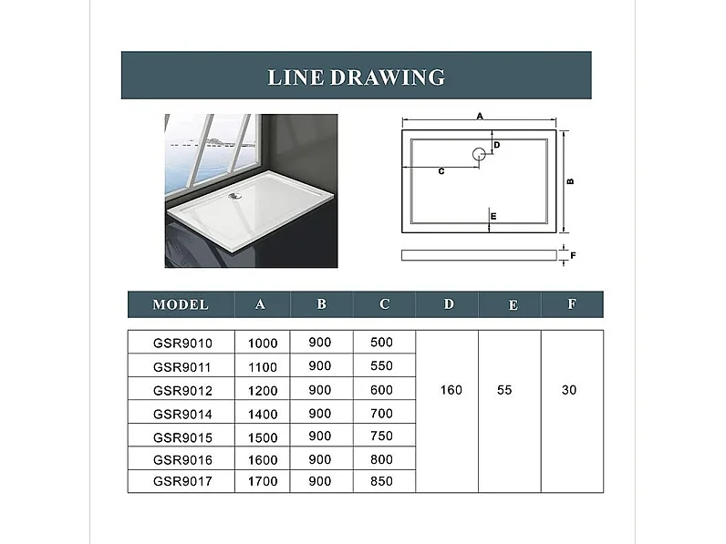 Piatto Doccia Rettangolare 80x70cm in Pietra Artificiale Ultra Sottile Bianco Lucido Antiscivolo Antibatterico