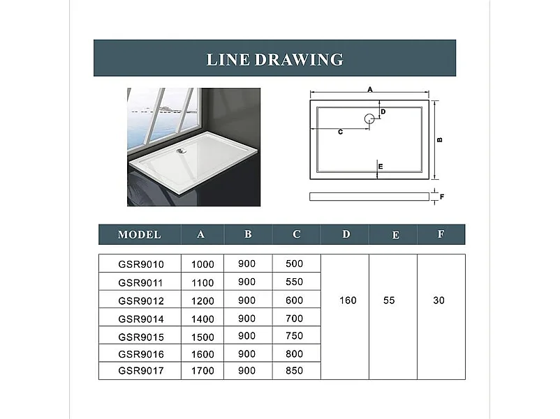 Piatto Doccia Rettangolare 120x80cm in Pietra Artificiale Ultra Sottile Bianco Lucido Antiscivolo Antibatterico