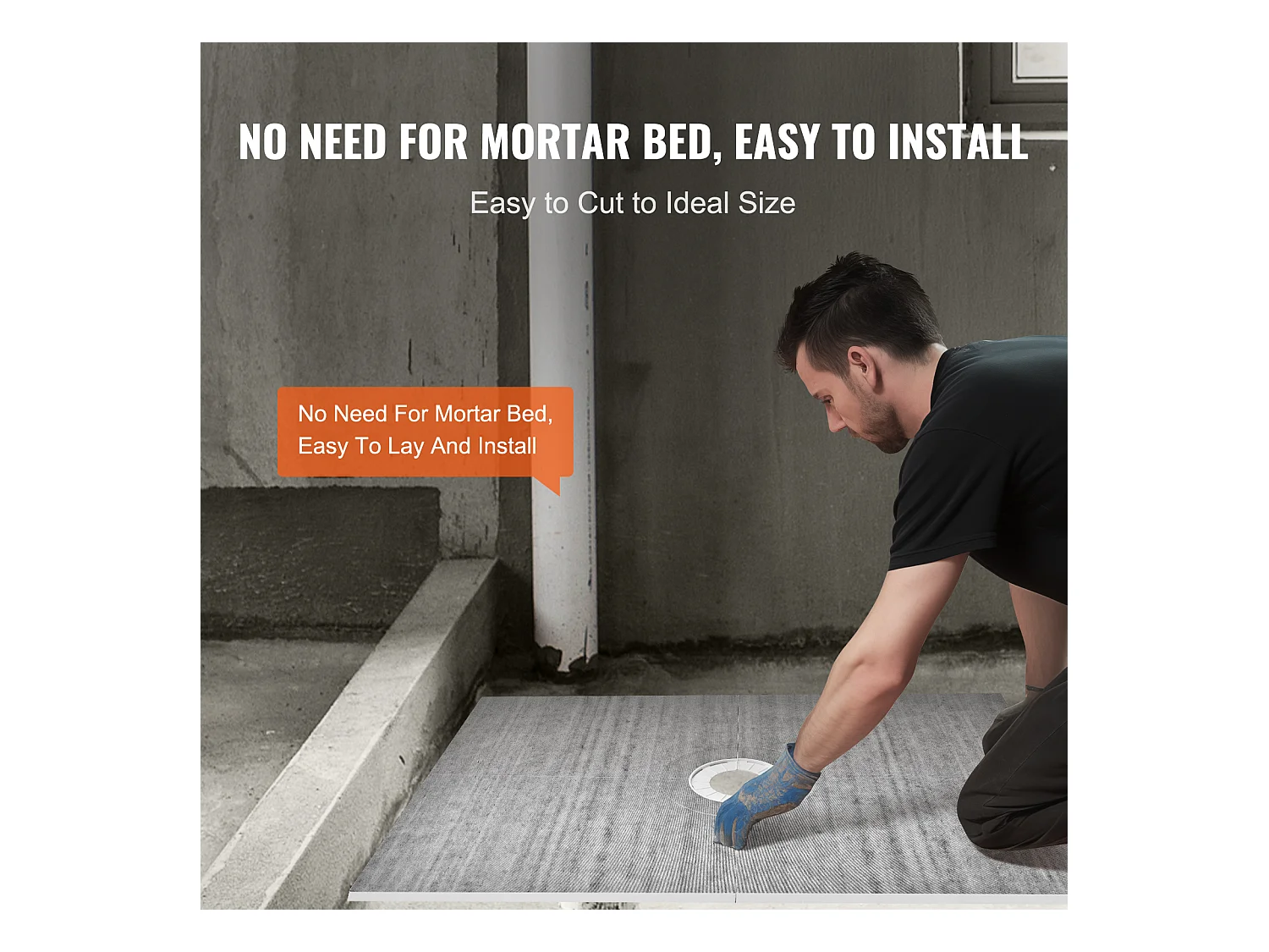 Kit  de Receveur de Douche Étanche SucceBuy, 122 x 183 cm, avec Drain Central, pour l'Installation dans la Salle de Bain