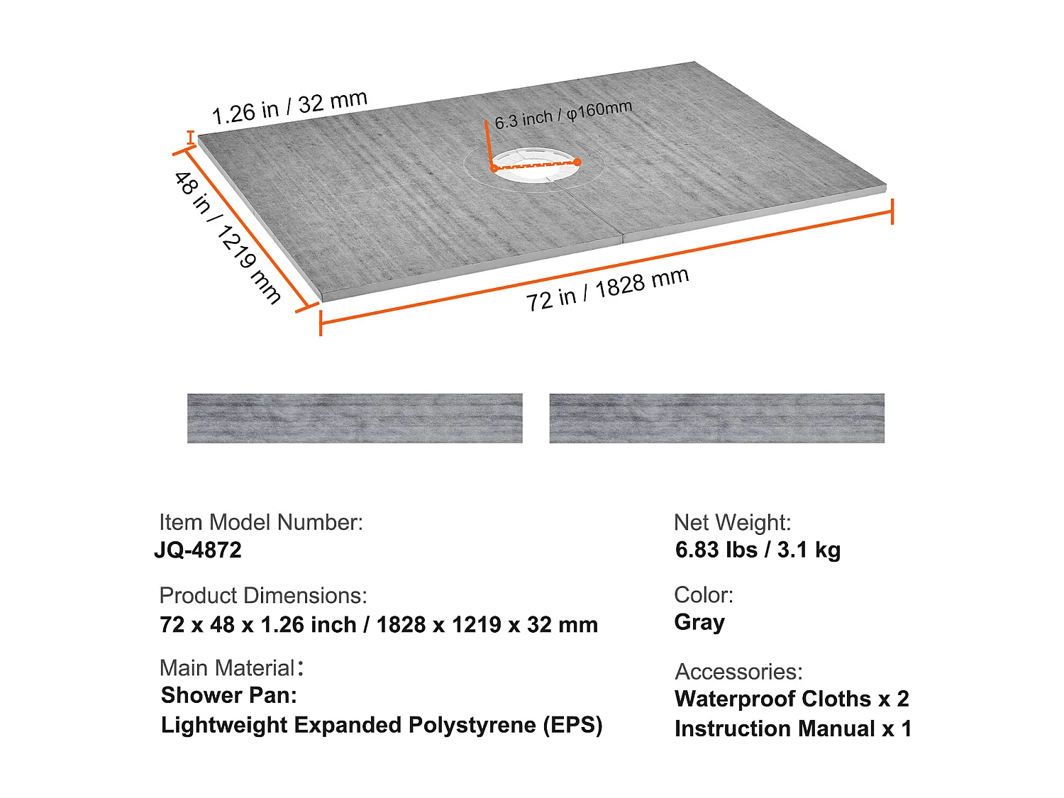 Wasserdichter Duschablauf-Kit SucceBuy, 122 x 183 cm, mit Zentralem Ablauf, für die Installation im Badezimmer