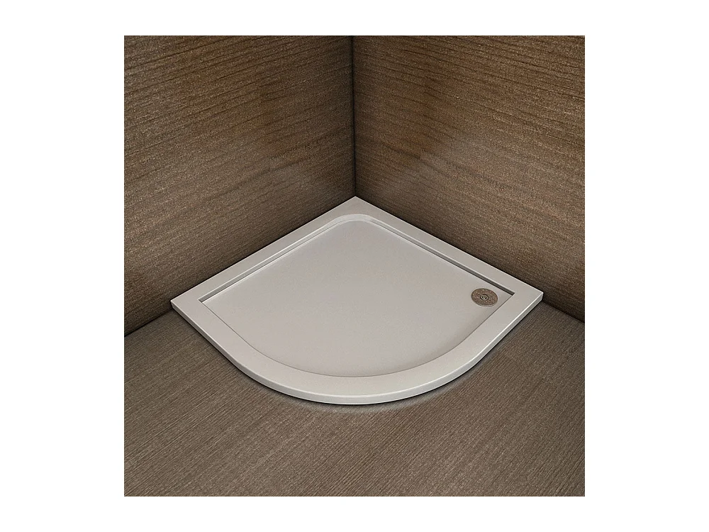 Piatto Doccia Semicircolare 90x90cm in Pietra Artificiale Ultra Sottile 3 cm Bianco Lucido Antiscivolo Antibatterico Piletta e Tubo inclusi