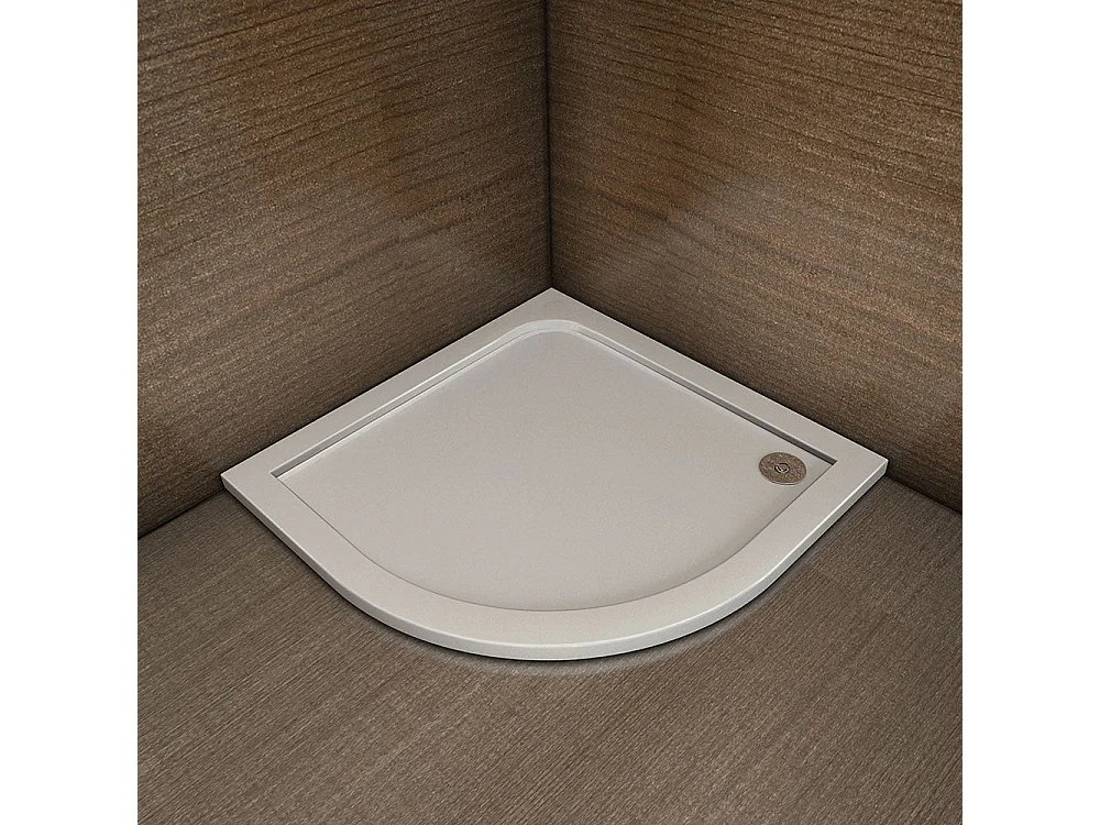 Piatto Doccia Semicircolare 90x90cm in Pietra Artificiale Ultra Sottile 3 cm Bianco Lucido Antiscivolo Antibatterico Piletta e Tubo inclusi