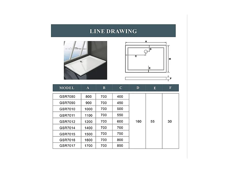 Piatto Doccia Rettangolare 90x80cm in Pietra Artificiale Ultra Sottile Bianco Lucido Antiscivolo Antibatterico