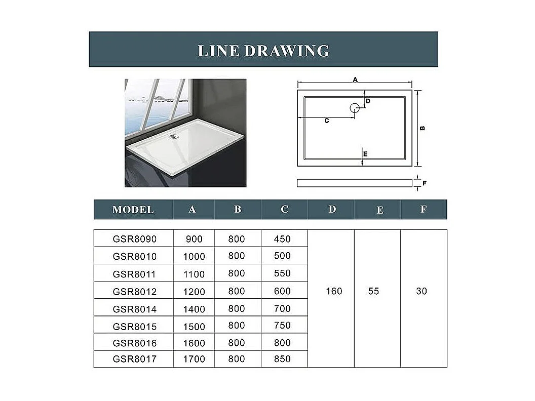 Piatto Doccia Rettangolare 90x80cm in Pietra Artificiale Ultra Sottile Bianco Lucido Antiscivolo Antibatterico