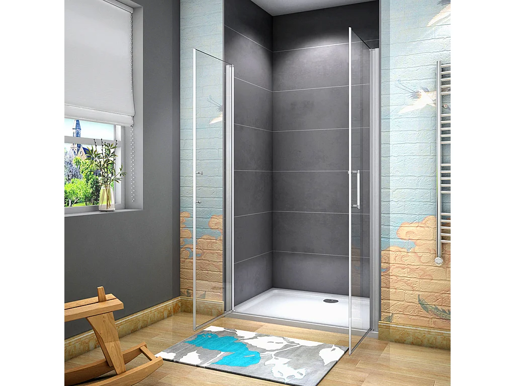 185 cm Box doccia per Nicchia Porta Battente 2 Ante Saloon Vetro Temperato 5 mm Trasparente Profilo in Alluminio Argento Opaco 120 cm