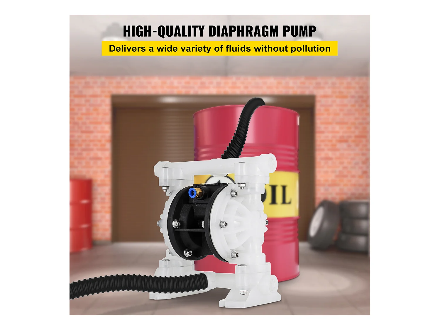 Pompe SucceBuy à Air à Double Membrane, 7 GPM, Entrée et Sortie 2.54/5.08cm, à Commande Pneumatique avec Vanne à Boisseau Sphérique Scellée