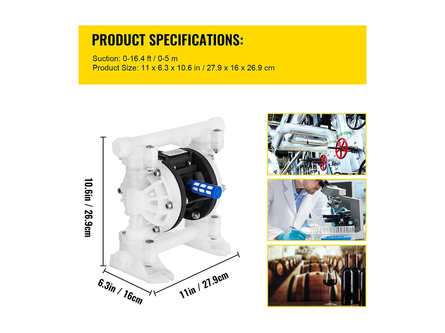 Pompe SucceBuy à Air à Double Membrane, 7 GPM, Entrée et Sortie 2.54/5.08cm, à Commande Pneumatique avec Vanne à Boisseau Sphérique Scellée