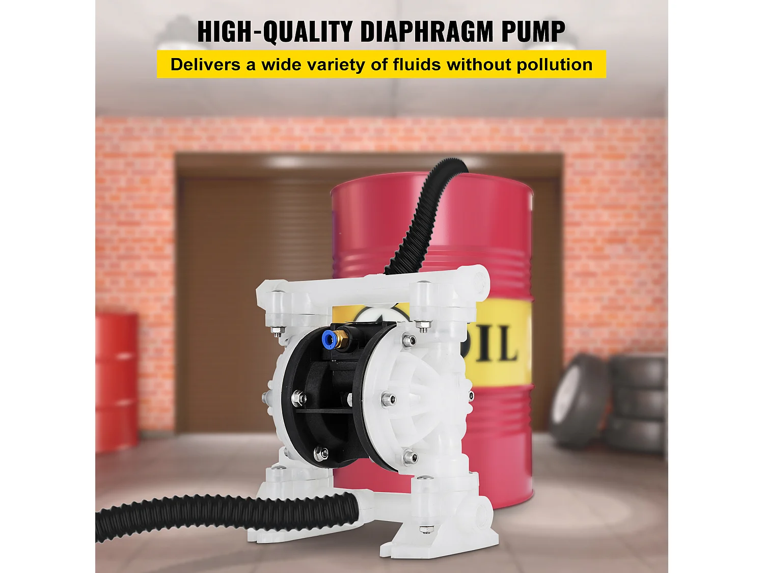 Pompe SucceBuy à Air à Double Membrane, 7 GPM, Entrée et Sortie 2.54/5.08cm, à Commande Pneumatique avec Vanne à Boisseau Sphérique Scellée