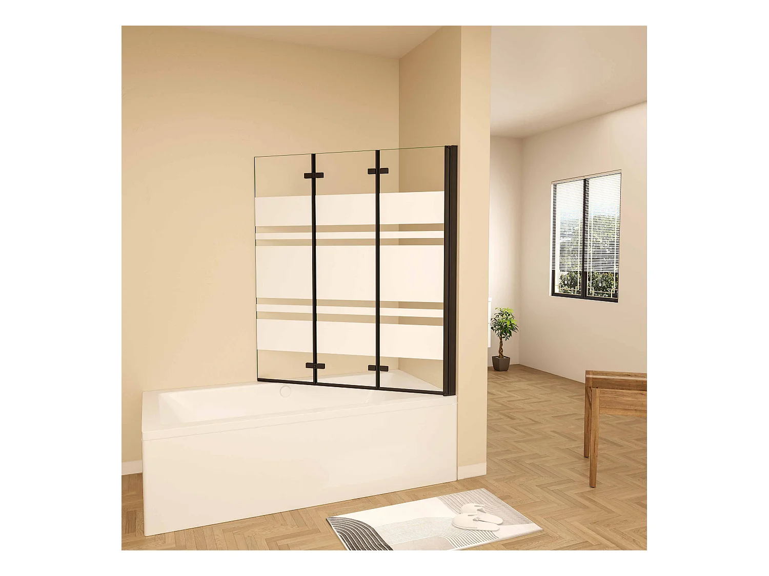 6mm  Streifen Glas Glaswand Badewannenaufsatz schwarz