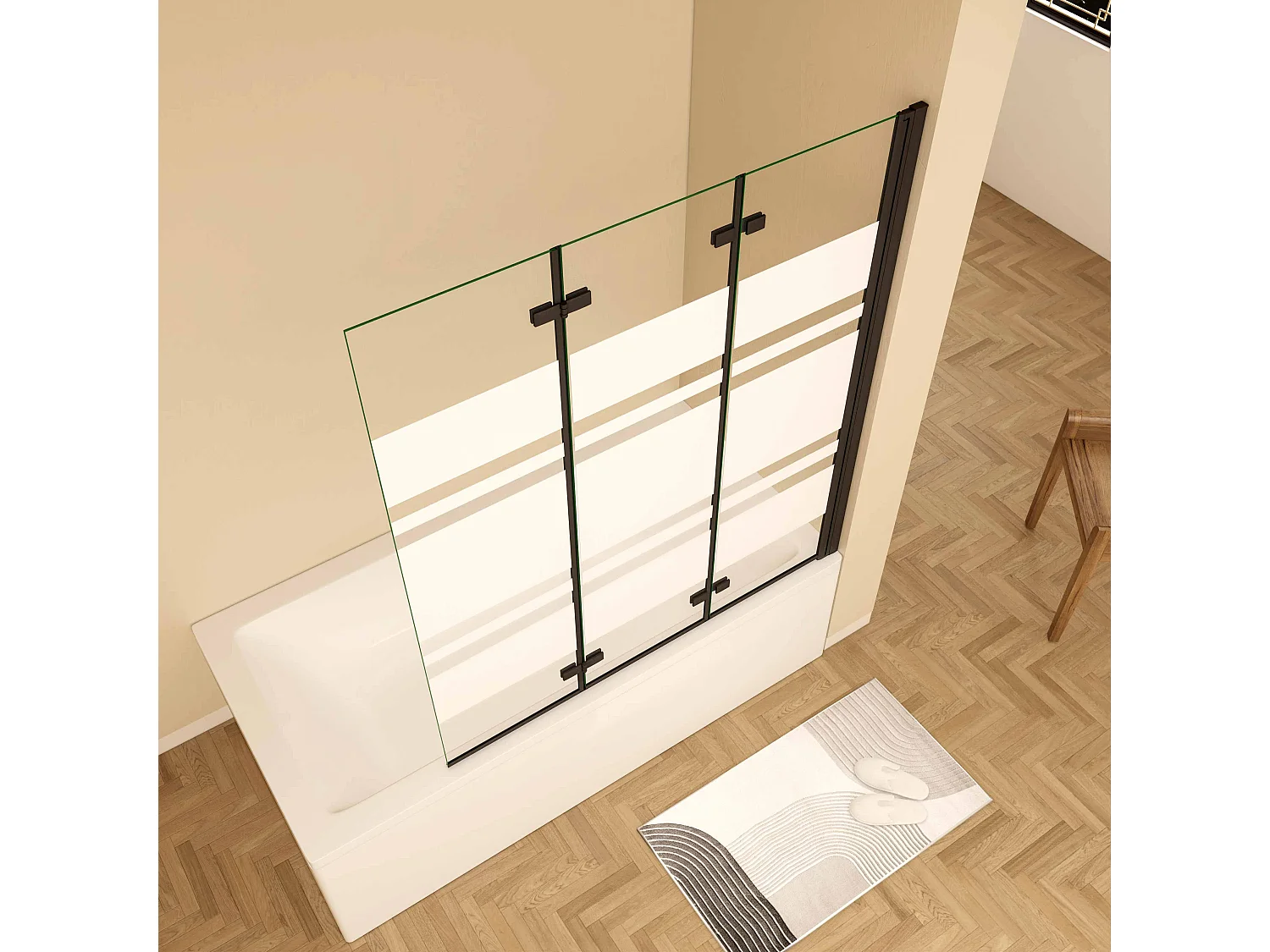 6mm  Streifen Glas Glaswand Badewannenaufsatz schwarz