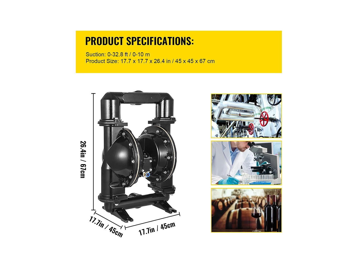 Pompe SucceBuy à Double Membrane Pneumatique 75 GPM, Entrée et Sortie 5.08cm, Pompe de Transfert à Membrane en Nitrile pour Pétrole, Diesel, Huile