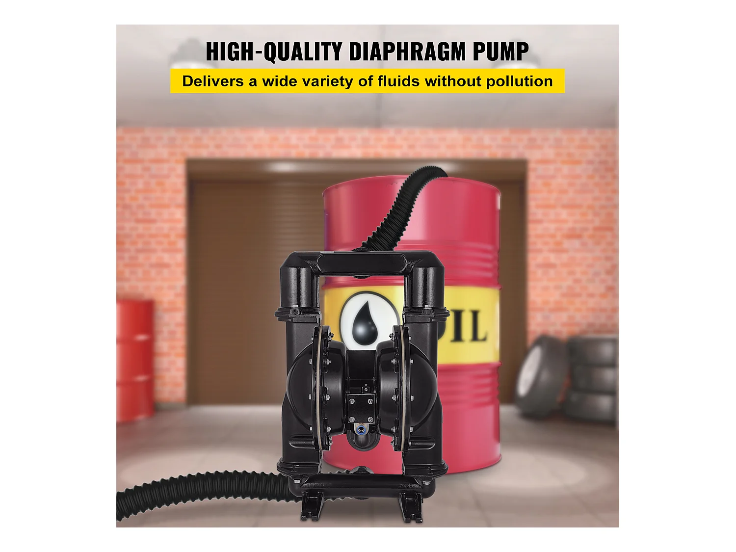 Pompe SucceBuy à Double Membrane Pneumatique 75 GPM, Entrée et Sortie 5.08cm, Pompe de Transfert à Membrane en Nitrile pour Pétrole, Diesel, Huile