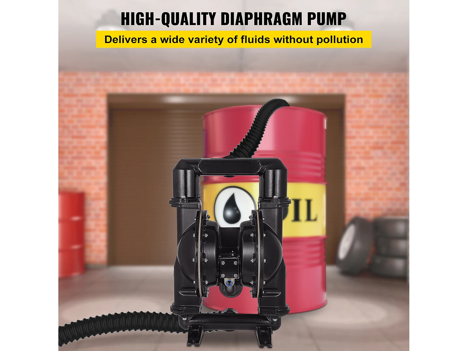 Pompe SucceBuy à Double Membrane Pneumatique 75 GPM, Entrée et Sortie 5.08cm, Pompe de Transfert à Membrane en Nitrile pour Pétrole, Diesel, Huile