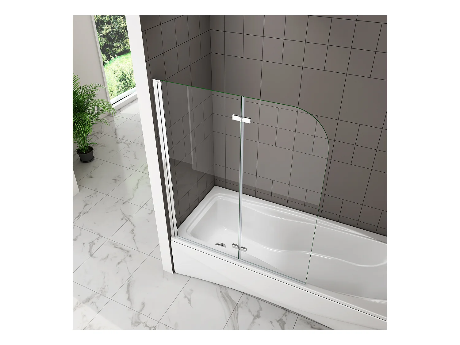 6mm 2-teilig chrom  Duschwand Trennwand Faltwand