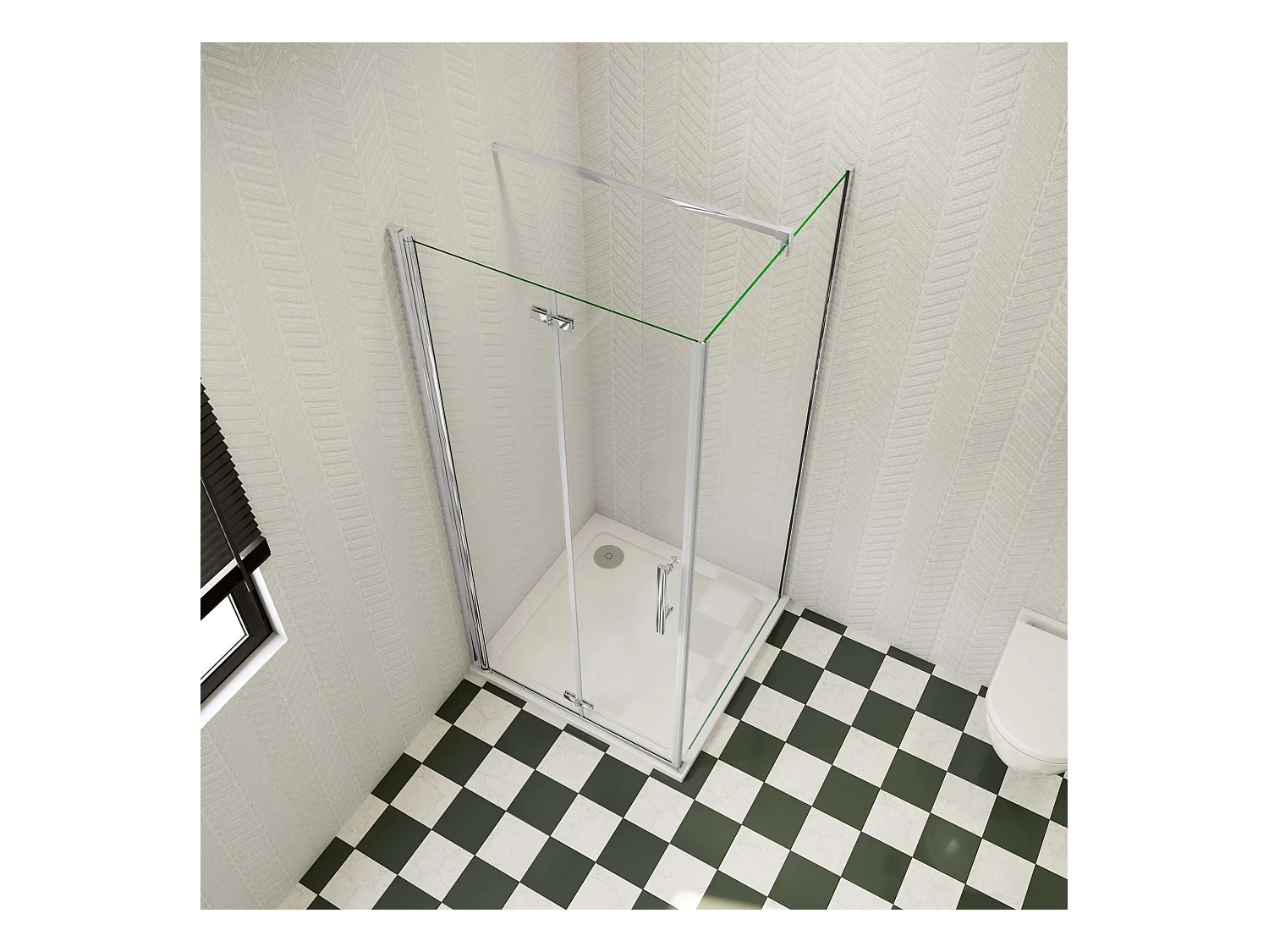 Douchecabine Opvouwbare 80x70x195cm 6mm NANO EasyClean veiligheidsglas,N-vorm:90cm stabilisator (kan worden gesneden),profiel van glanzend chroom