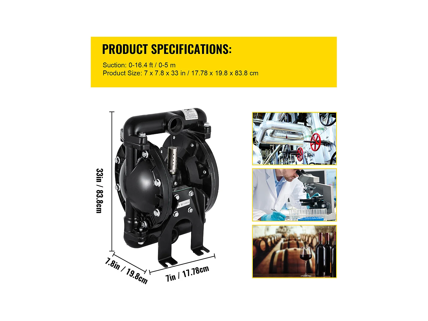 Pompe SucceBuy à Double Membrane Pneumatique, Entrée et Sortie de 1 Pouce, Aluminium, 35 GPM, Max. 120 PSI, QBY4-25LF46 pour Usage Industriel