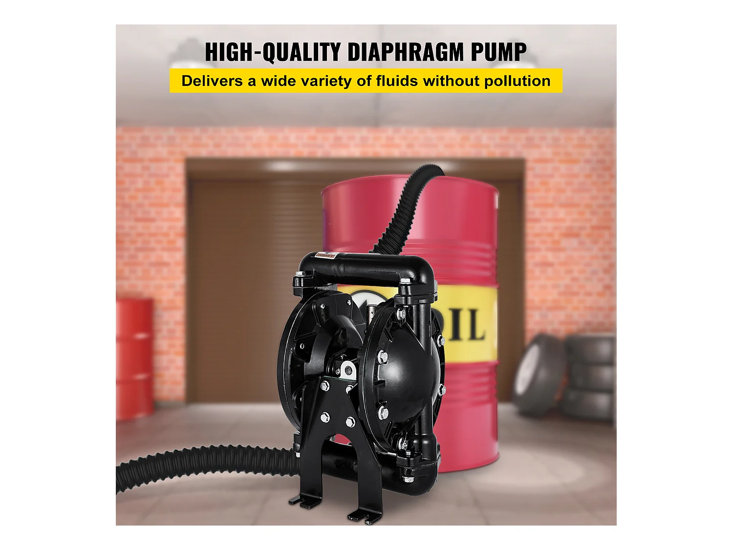 Pompe SucceBuy à Double Membrane Pneumatique, Entrée et Sortie de 1 Pouce, Aluminium, 35 GPM, Max. 120 PSI, QBY4-25LF46 pour Usage Industriel