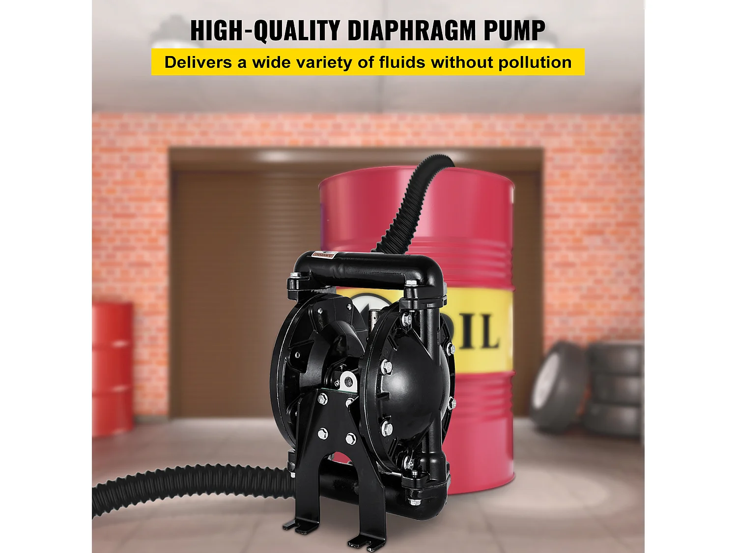 Pompe SucceBuy à Double Membrane Pneumatique, Entrée et Sortie de 1 Pouce, Aluminium, 35 GPM, Max. 120 PSI, QBY4-25LF46 pour Usage Industriel