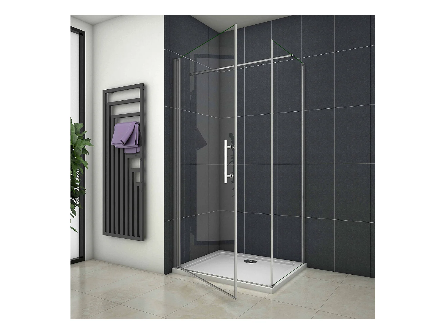 Douchecabine 70x90x195 cm,draaideur+zijwand , 6mm NANO EasyClean veiligheidsglas,chroom,90cm Stabilisatiestang